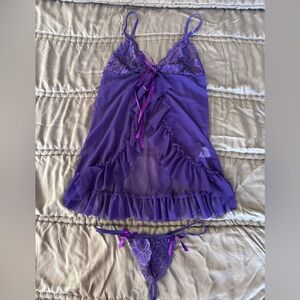 Purple Flowy Trim Babydoll Set